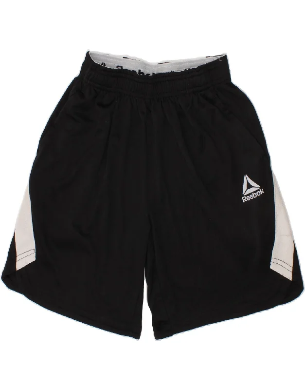 REEBOK Boys Graphic Sport Shorts 7-8 Years Medium  Black Colourblock