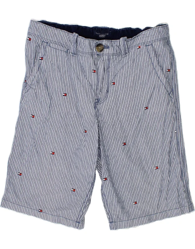 TOMMY HILFIGER Boys Graphic Chino Shorts 13-14 Years W28 Blue Pinstripe