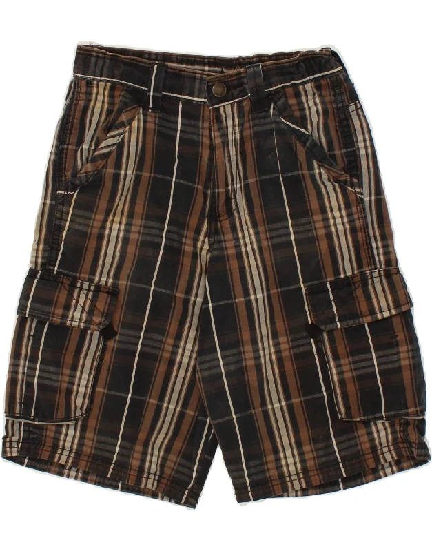 WRANGLER Boys Cargo Shorts 11-12 Years W24  Brown Check Cotton