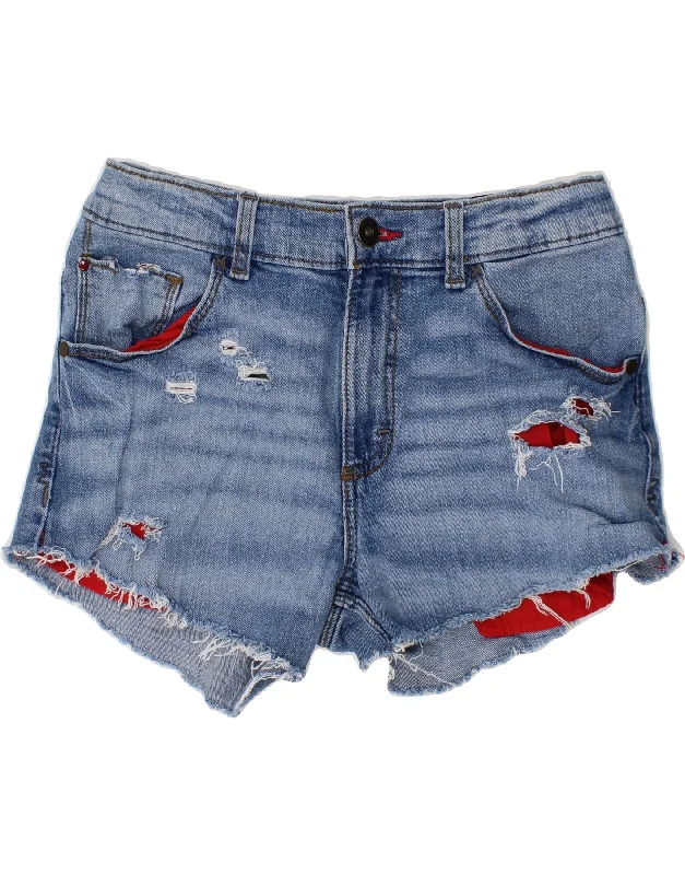 WRANGLER Girls Tapered Distressed Denim Shorts 13-14 Years W26 Blue