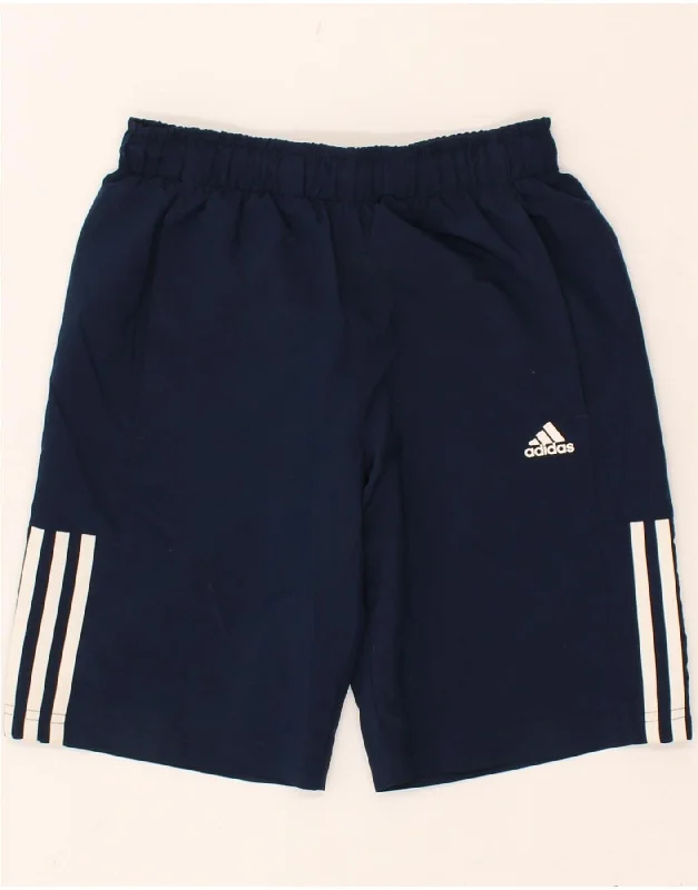 ADIDAS Boys Climalite Graphic Sport Shorts 11-12 Years Navy Blue Polyester