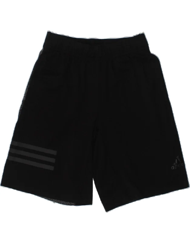 ADIDAS Boys Climalite Sport Shorts 9-10 Years Black Colourblock Polyester