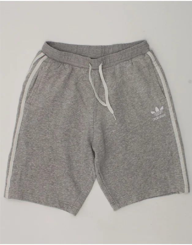 ADIDAS Boys Graphic Sport Shorts 11-12 Years Grey Cotton