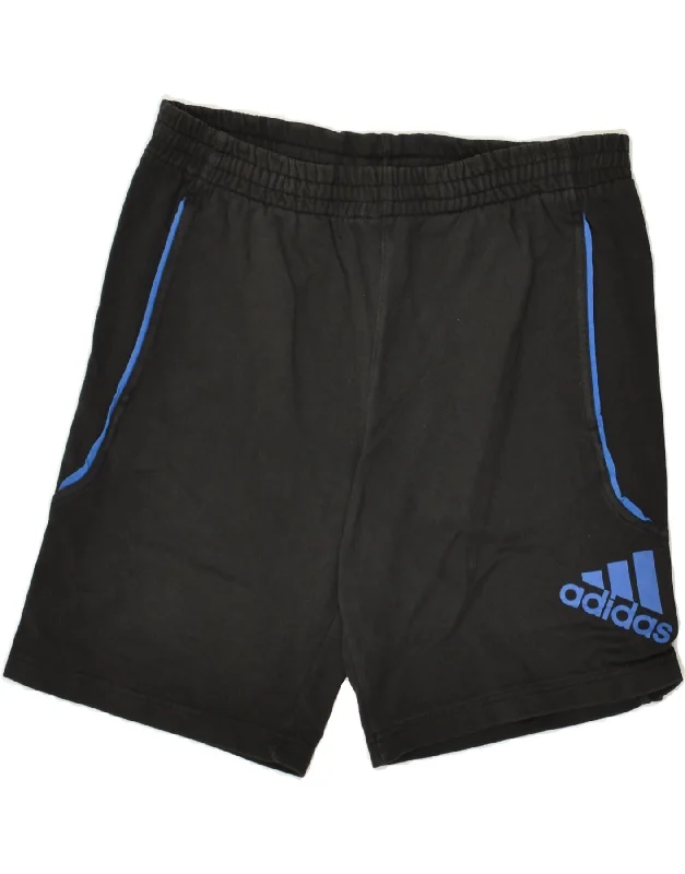 ADIDAS Boys Graphic Sport Shorts 13-14 Years Black Cotton