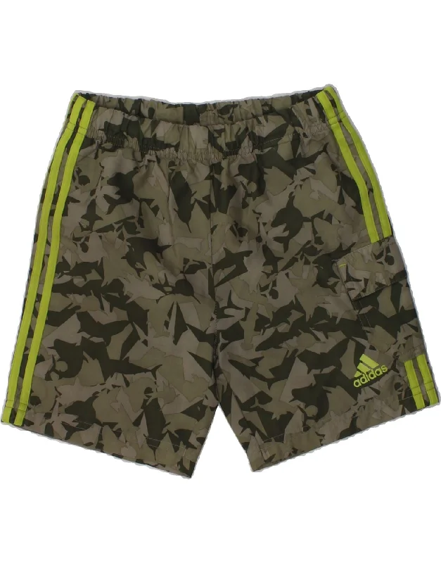 ADIDAS Boys Sport Shorts 3-4 Years Grey Camouflage Polyester