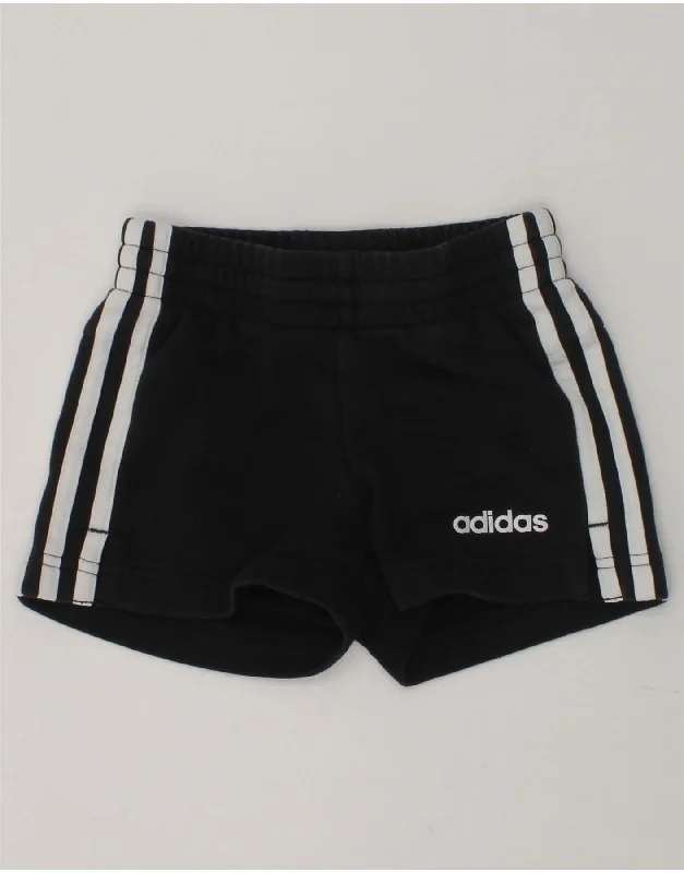 ADIDAS Girls Graphic Sport Shorts 7-8 Years Black Cotton