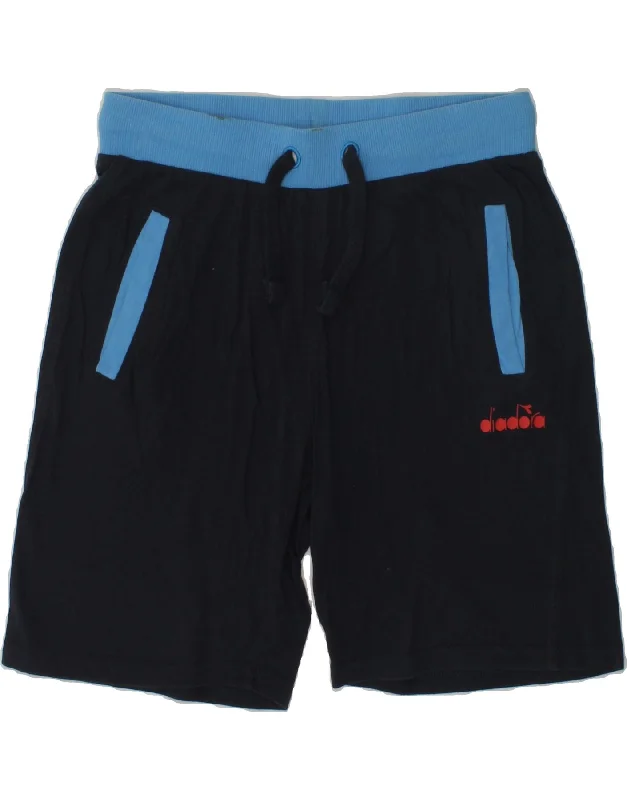 DIADORA Boys Sport Shorts 11-12 Years Large Navy Blue Colourblock