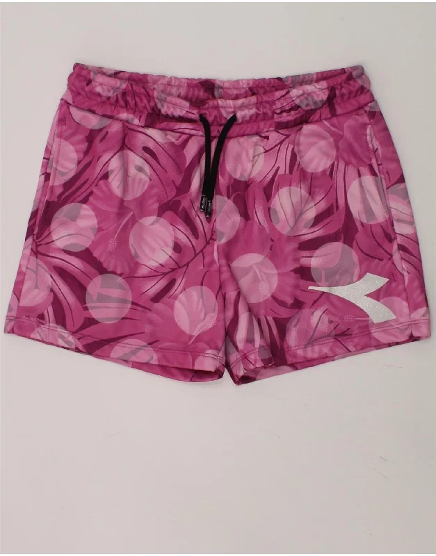 DIADORA Girls Sport Shorts 11-12 Years Pink Floral Polyester