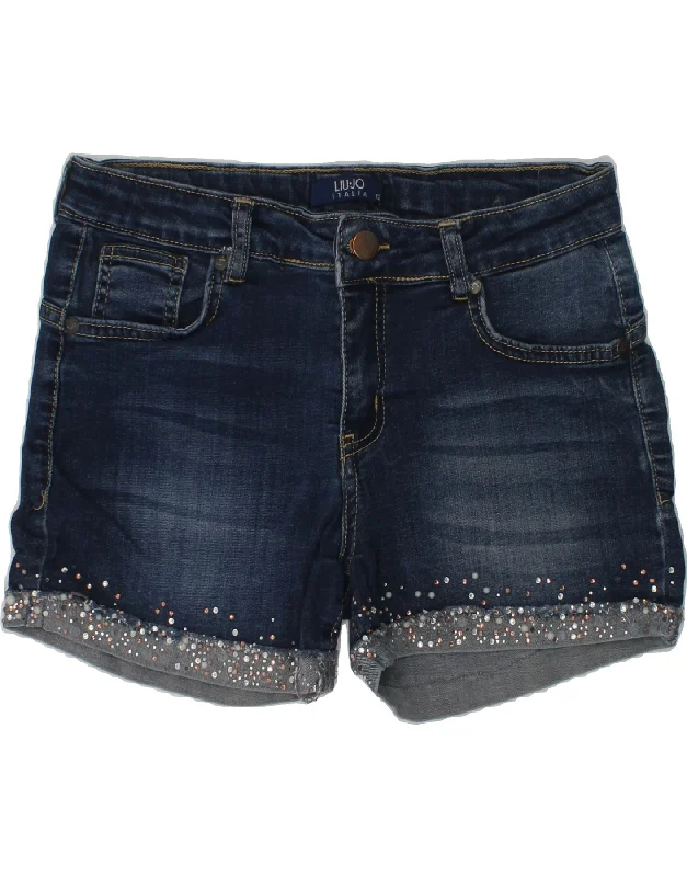 LIU JO Girls Denim Shorts 11-12 Years W26 Navy Blue Cotton