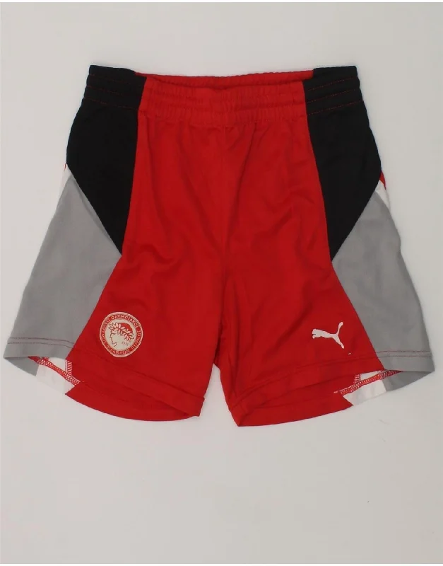 PUMA Boys Graphic Sport Shorts 7-8 Years Red Colourblock Polyester