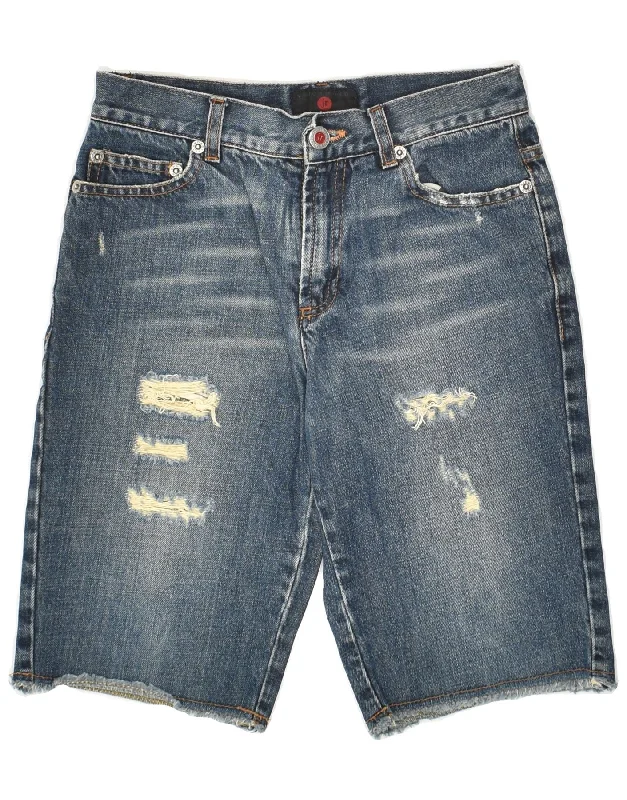 RICHMOND Boys Graphic Distressed Denim Shorts 9-10 Years W23 Blue Cotton