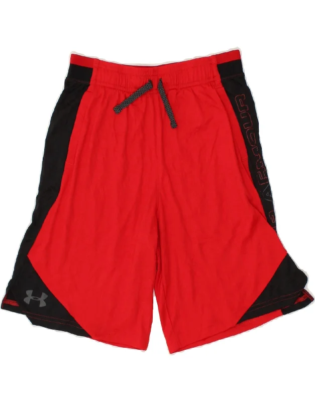 UNDER ARMOUR Boys Graphic Sport Shorts 11-12 Years Large Red Colourblock