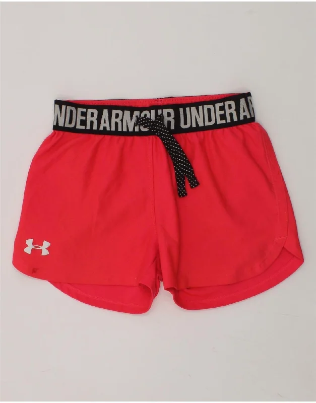 UNDER ARMOUR Girls Heat Gear Graphic Sport Shorts 6-7 Years XS Pink